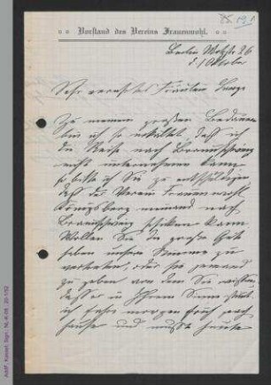 Brief von Pauline Bohn an Helene Lange