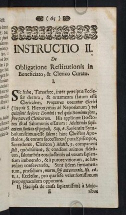 65-72, I. De Obligatione Restitutionis in Beneficiato, & Clerico Curato