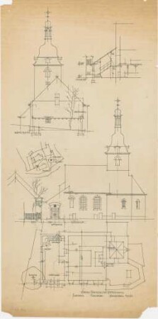 Döllgast, Hans; Bernstein; Ev. Pfarrkirche - Schnitt; Lageplan; Ansichten; Grundriss