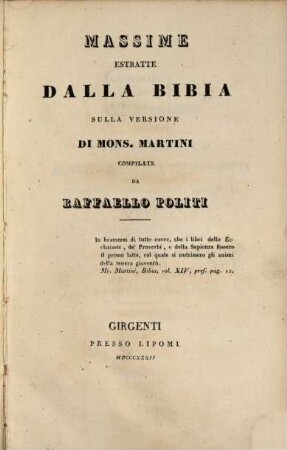Massime estratte dalla biblia sulla versione di Mons. Martini