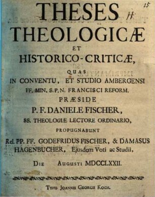 Theses theologicae et historico-criticae