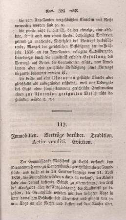 112. Immobilien. Verträge darüber. Tradition. Actio venditi. Eviction.