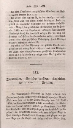 112. Immobilien. Verträge darüber. Tradition. Actio venditi. Eviction.