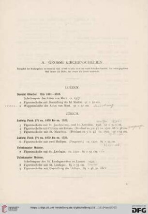 A. Grosse Kirchenscheiben (Nr. 1-202)