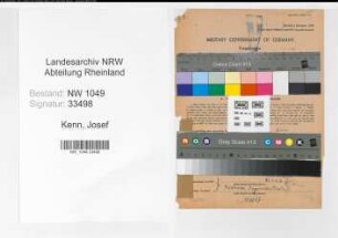 Entnazifizierung Josef Kenn , geb. 26.06.1909 (Kaufmaennischer Angestellter)