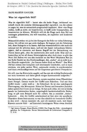 Was ist eigentlich Stil?