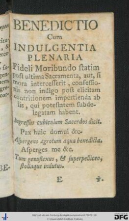 Benedictio Cum Indulgentia Plenaria.