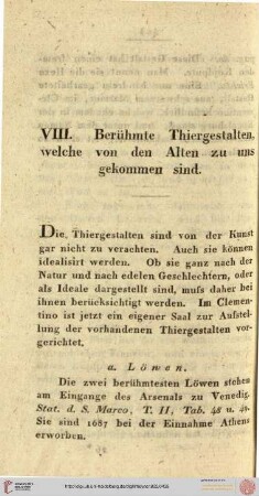 VIII. Berühmte Thiergestalten