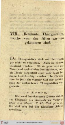 VIII. Berühmte Thiergestalten