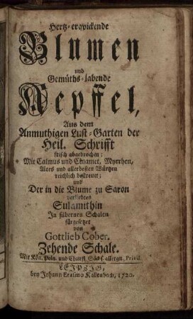 10: Hertz-erqvickende Blumen und Gemüths-labende Aepffel. Zehende Schale