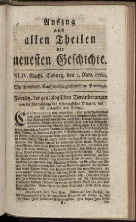 XLIV. Nachl. Coburg, den 1. Nov. 1760.