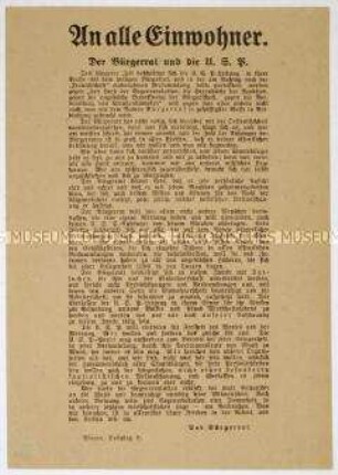 Flugblatt des Plauener Bürgerrates zur USPD