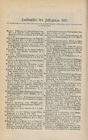 Sachregister des Jahrgangs 1897