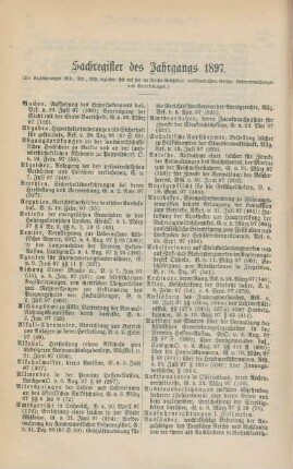 Sachregister des Jahrgangs 1897