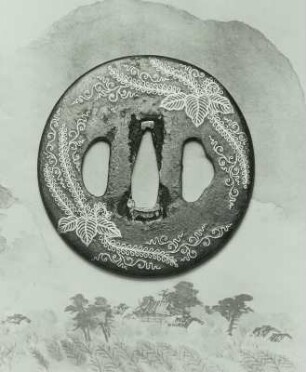 Tsuba (Stichblatt) mit Farnwedeln und Karakusa-Ranken