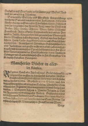Mancherley Bücher in allerley Künsten.
