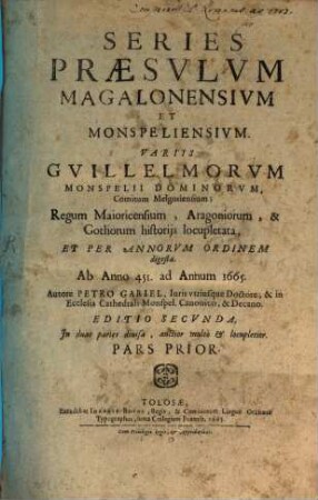 Series praesulum Magalonensium et Monspeliensium, 1
