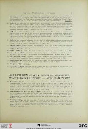 Skulpturen in Holz, Elfenbein, Speckstein. Wachsbossierungen – Ausgrabungen (Nr. 582-601)