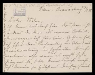 Brief von Anna Plothow an Wilhelm Schwaner