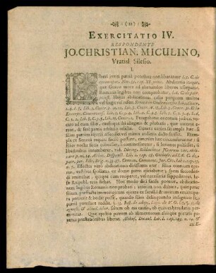 Exercitatio IV. Respondente Jo. Christian. Miculino, Vratisl. Silesio