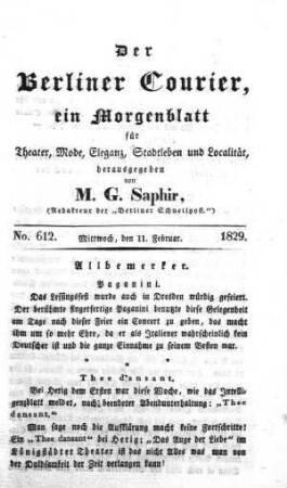 No. 612., Mittwoch, den 11. Februar 1829