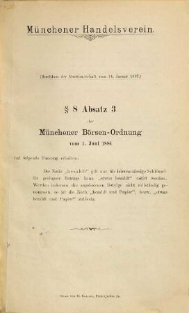 Münchener Börsen-Ordnung. 1884