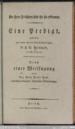An ihren Früchten sollt ihr sie erkennen : Eine Predigt
