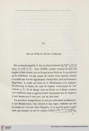 IV. Sur le titre du ritual fenéraire
