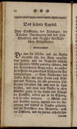 Das sechste Kapitel. Von Eröffnung des Feldzuges, der Tartarn Vereinigung mit den Conföderirten, und Register des Rußischen Kriegsheeres.