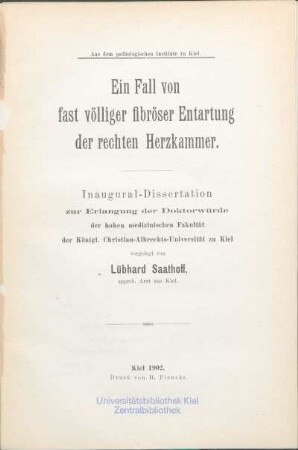 Ein Fall von fast völliger fibröser Entartung der rechten Herzkammer