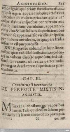 CAP. III. Continens Theoremata DE PERFECTE MIXTIS INANIMATIS.