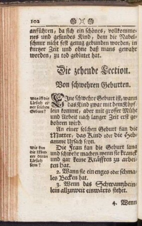 Die zehende Lection. Von schwehren Geburten