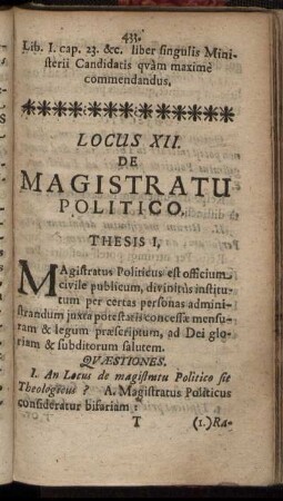 Locus XII. De Magistratu Politico.
