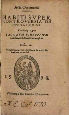 Acta Oecumenici Concilij, Habiti Svper Controversia De Coena Domini