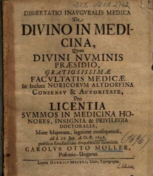 Dissertatio Inavgvralis Medica De Divino In Medicina