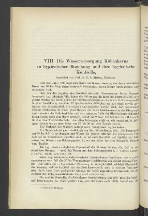 VIII. Die Wasserversorgung Köbenhavns in hygienischer Beziehung und ihre hygienische Kontrolle