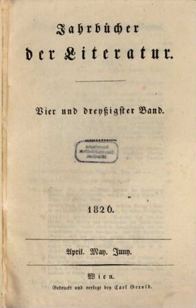 Jahrbücher der Literatur. 34. 1826