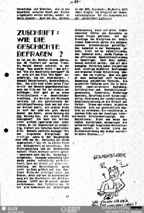 Zuschrift: Wie die Geschichte befragen?