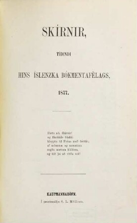 Skírnir : tímarit hins islenska bókmenntafélags. 1877