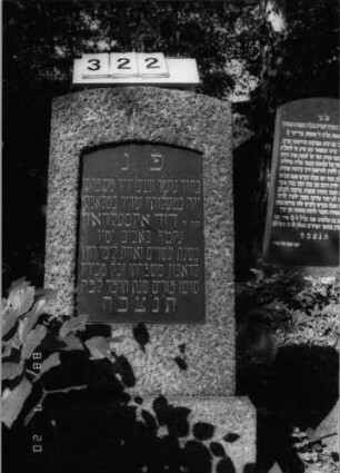 Grabstein 322 (Index: 100094634) Material: Granit Zustand: gut Maße HxBxT: 112x51x26 cm Beschreibung: konische Stele, Sockel, Segmentbogenabschluß, Schriftplatte: Grabstein 322