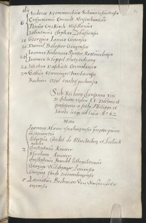 Sommerhalbjahr 1562. Rektorat Kilian Vogler