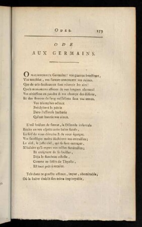159-172, Ode aux Germains. - Ode au Prince héréditaire de Bronswic.