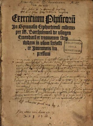 Exercitium physicorum in Gymnasio Erfurdiensi