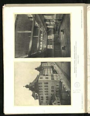 Bürgerschule II in Stuttgart. Seitenansicht und Turnhalle.
