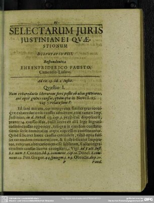 Disputatio VIII. Respondente Ehrenfriderico Fausto
