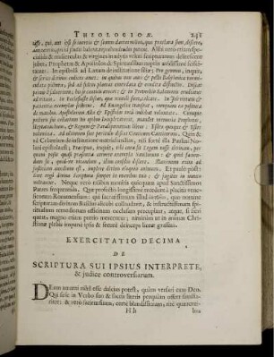 Exercitatio Decima. De Scriptura sui ipsius Interprete, & judice controversiarum.