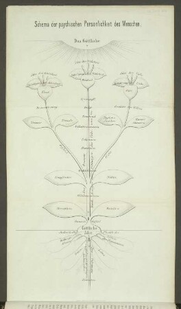 Schema der psychischen Persönlichkeit des Menschen. Tafel zu Seite 459 aus: Carus, Carl Gustav : Natur und Idee oder das Werdende und sein Gesetz : e. philosophische Grundlage für d. specielle Naturwissenschaft. - 1861. Dresden: SLUB Hist.nat.A.805