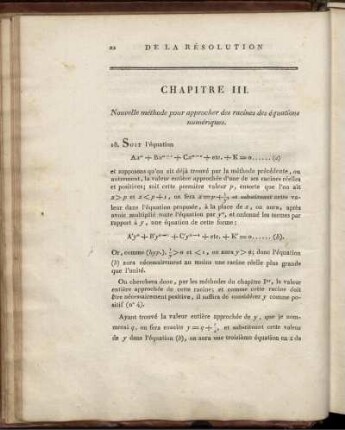 Chapitre III. Nouvelle méthode pour approcher des racines des équations numériques.
