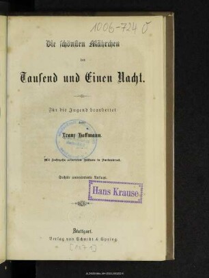 Die schönsten Mährchen der Tausend und einen Nacht