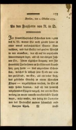 An den Freyherrn von R. in D.